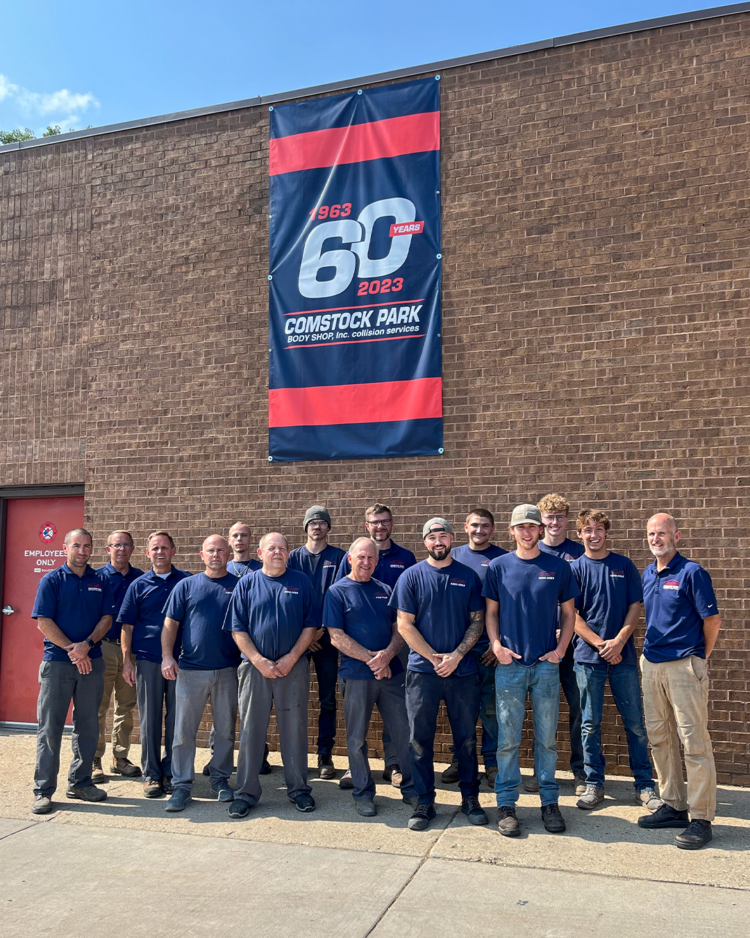 The 60th anniversary banner on the front of the shop